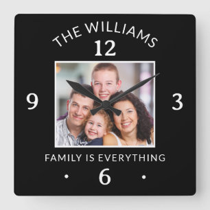 Familie is alles Quote Aangepaste naam Een foto Vierkante Klok
