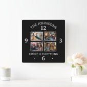 Familie is alles Quote Naam 4 Fotocollage Vierkante Klok (Huis)