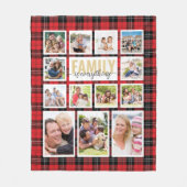 Familie is alles rood zwart geruite fotocollage fleece deken (Voorkant)