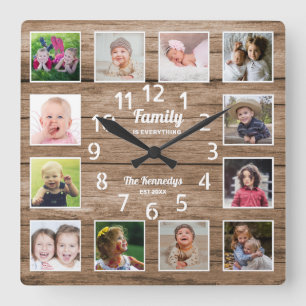 Familie is alles wat de foto van Collage Barn Wood Vierkante Klok