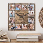 Familie is alles wat een foto-inkuilvat is vierkante klok<br><div class="desc">U kunt eenvoudig uw eigen,  aangepaste rustige,  roestvrijstalen achtergrondwandklok creëer met uw aangepaste foto's. Het ontwerp kenmerkt ook een mooie handgeschreven manuscriptcitaat: "Familie is alles". Voor beste resultaten,  bewaar de afbeeldingen aan vierkant - met het nadrukpunt in het centrum - alvorens te uploaden.</div>