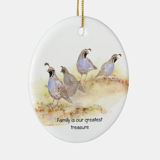 Familie is onze grootste schat, California Quail Keramisch Ornament (Rechts)