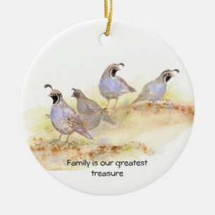 Familie is onze grootste schat, California Quail Keramisch Ornament