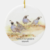 Familie is onze grootste schat, California Quail Keramisch Ornament (Achterkant)