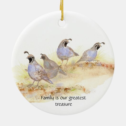 Familie is onze grootste schat, California Quail Keramisch Ornament (Achterkant)