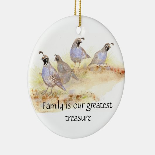 Familie is onze grootste schat, California Quail Keramisch Ornament (Rechts)