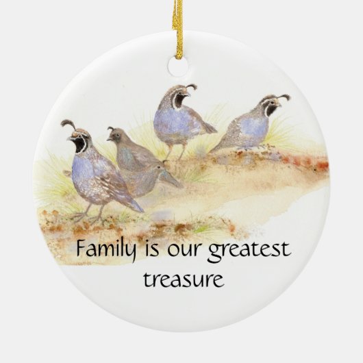 Familie is onze grootste schat, California Quail Keramisch Ornament (Achterkant)