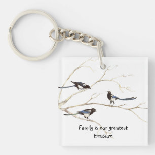 Familie is onze grootste Schat Magpie Vogels Sleutelhanger