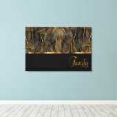 Familie is voor altijd op Black en Gold Leaf Veins Canvas Afdruk (Insitu (Houten vloer))