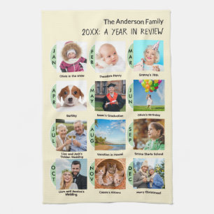 Familie Jaar Galerij van 12 Foto's Crème Kleur Op Theedoek