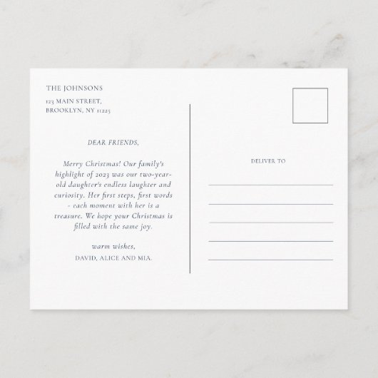 Familie jaarverslag blauwe kerst winter foto briefkaart (Achterkant)