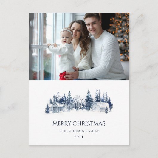 Familie jaarverslag blauwe kerst winter foto briefkaart (Voorkant)