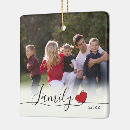 Familie Kalligrafie Hart Foto Kerstmis Keramisch Ornament (Links)