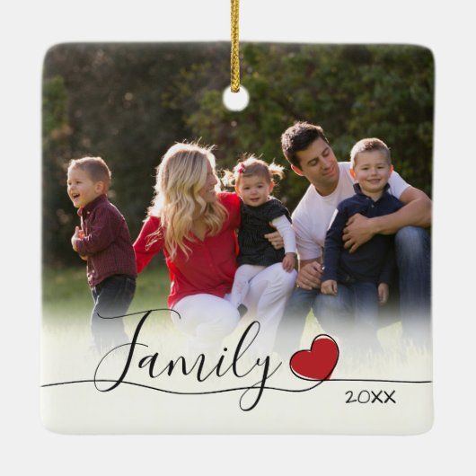 Familie Kalligrafie Hart Foto Kerstmis Keramisch Ornament (Achterkant)