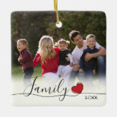 Familie Kalligrafie Hart Foto Kerstmis Keramisch Ornament (Voorkant)