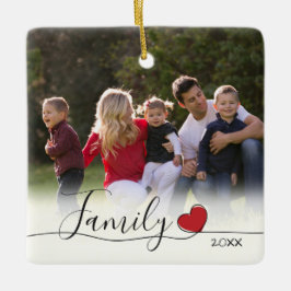 Familie Kalligrafie Hart Foto Kerstmis Keramisch Ornament