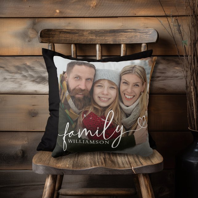 Familie kalligrafie hart script typografie foto kussen (Creator heeft geüpload)