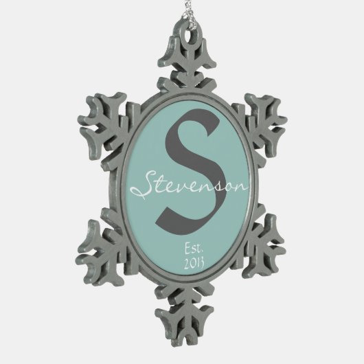 Familie keepomwille Ornament, naam, jaar, grijs op Tin Sneeuwvlok Ornament (Links)