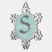 Familie keepomwille Ornament, naam, jaar, grijs op Tin Sneeuwvlok Ornament (Rechts)