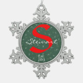 Familie keepomwille Ornament, Naam, Jaar, Rood op Tin Sneeuwvlok Ornament (Voorkant)