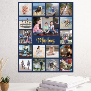 Familie Keepsake Fotocollage Navy blauw en echt Folie Afdrukken