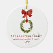 Familie Keepsake Kerstmis groen rode boog Keramisch Ornament (Voorkant)