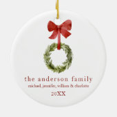 Familie Keepsake Kerstmis groen rode boog Keramisch Ornament (Achterkant)