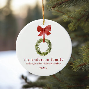 Familie Keepsake Kerstmis groen rode boog Keramisch Ornament