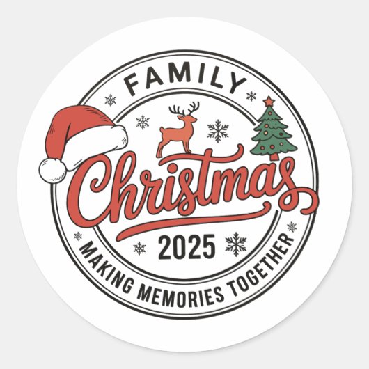Familie Kerst 2025 Bijpassende feestdagen Ronde Sticker (Voorkant)