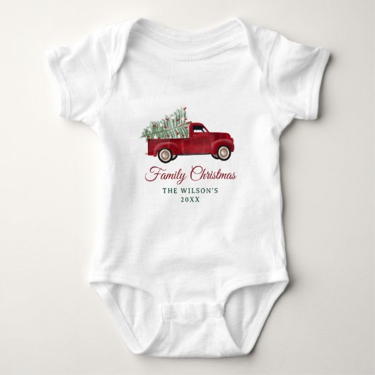 Familie Kerst Antiek Pickup Truck Xmas Tree Romper (Voorkant)