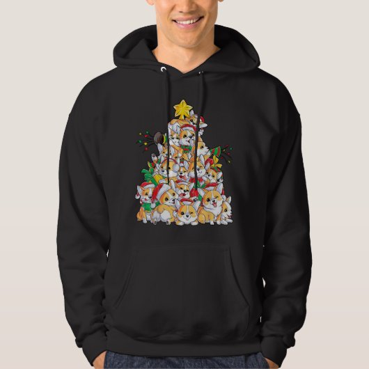 familie kerst corgi boom santa hoed hoodie (Voorkant)