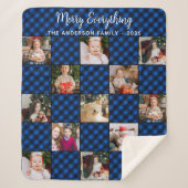 Familie Kerst Custom Blue Plaid Fotocollage Sherpa Deken (Voorkant)