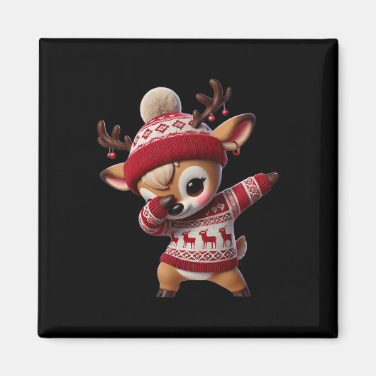 Familie Kerst Dabbing Rendier Xmas Deer Kinder G Magneet (Voorkant)