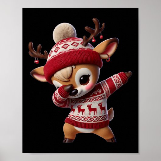 Familie Kerst Dabbing Rendier Xmas Deer Kinder G Poster (Voorkant)