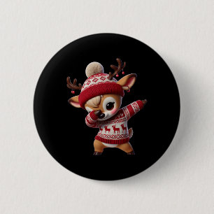 Familie Kerst Dabbing Rendier Xmas Deer Kinder G Ronde Button 5,7 Cm
