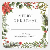 Familie Kerst Feestdagen Botanisch Elegant Vierkante Sticker (Voorkant)