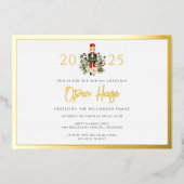 Familie Kerst Feestdagen Open Huis Party Gold Folie Uitnodiging (Voorkant)