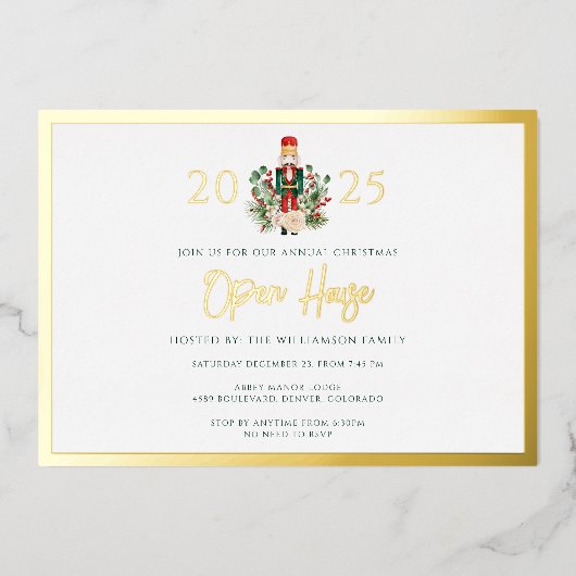 Familie Kerst Feestdagen Open Huis Party Gold Folie Uitnodiging (Voorkant)