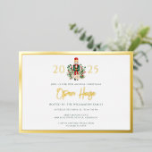 Familie Kerst Feestdagen Open Huis Party Gold Folie Uitnodiging (Staand Voorkant)