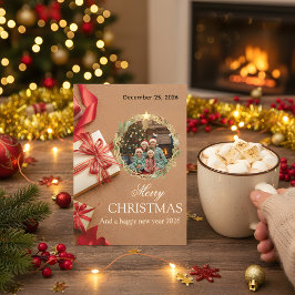 Familie Kerst Foto Kaart 2026 | Rood Cadeaubestand