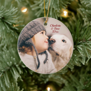 Familie Kerst Foto met Huisdier Keramisch Ornament