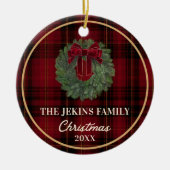 Familie Kerst Foto Rood Geruit Ornament (Voorkant)