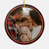 Familie Kerst Foto Rood Geruit Ornament (Achterkant)