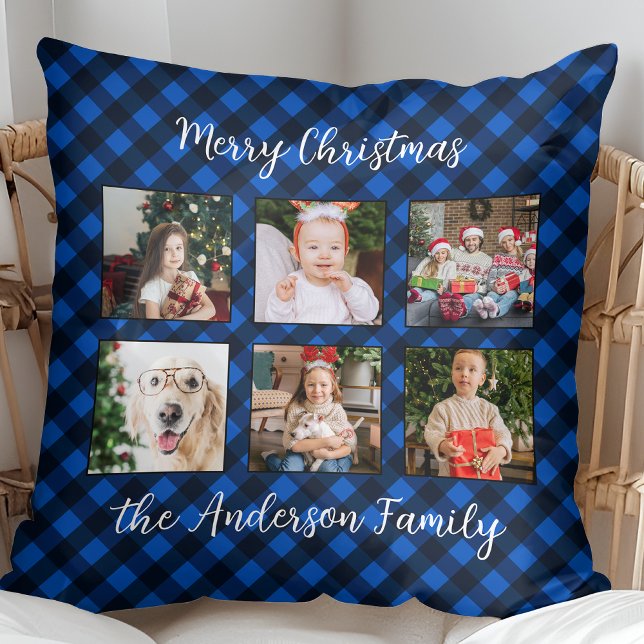 Familie Kerst Gepersonaliseerde Fotocollage Plaid Kussen (Creator heeft geüpload)