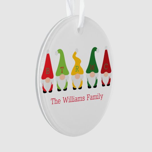 Familie Kerst Gnomen Rood Groene Naam Feestelijk P Ornament (voorkant)