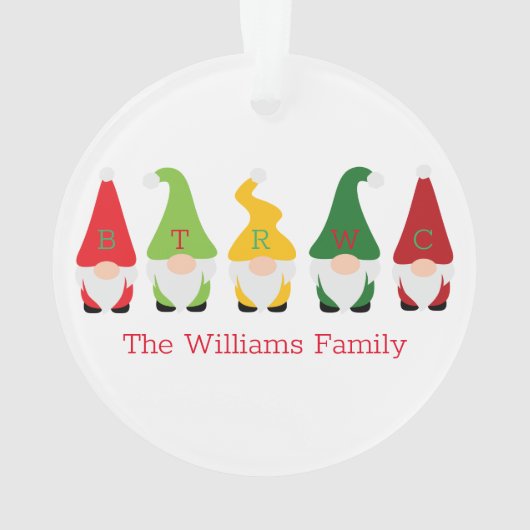 Familie Kerst Gnomen Rood Groene Naam Feestelijk P Ornament (achterkant)