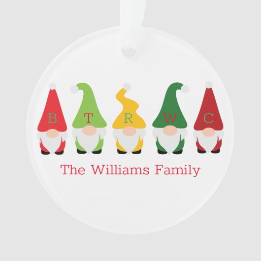 Familie Kerst Gnomen Rood Groene Naam Feestelijk P Ornament (voorkant)