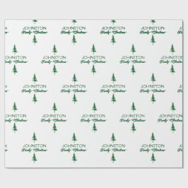 Familie Kerst Groene Waterverf Pine Tree Cadeaupapier