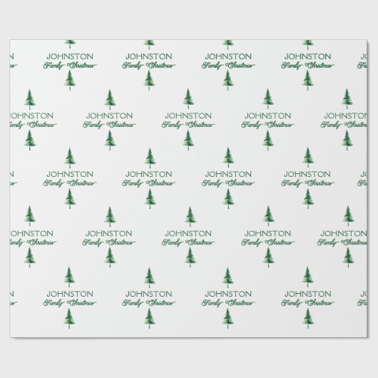 Familie Kerst Groene Waterverf Pine Tree Cadeaupapier (Vlak)