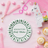 Familie Kerst Groene Waterverf Pine Tree Papieren Bordje (Feest)